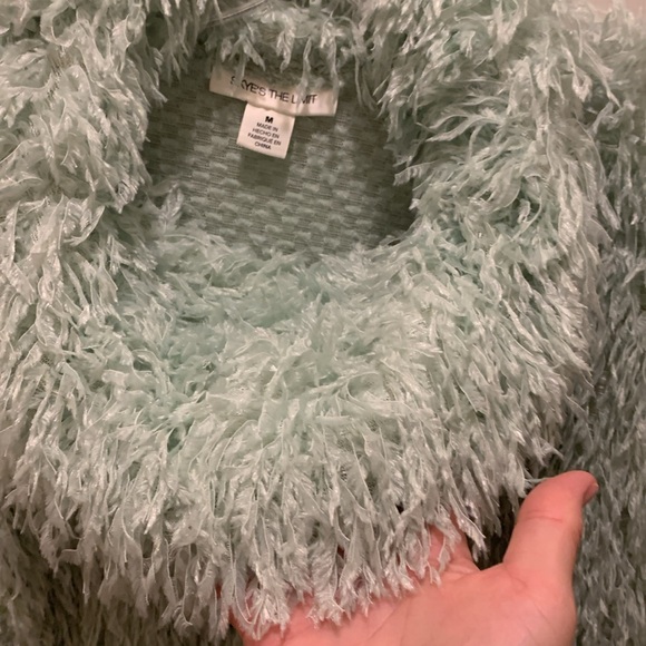 Sky’s the limit mint color unique yarn sweater Sz M - Picture 2 of 7